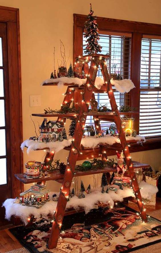Christmas-Tree-Decorating-Idea-Ladder-Display-Shelf