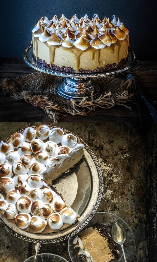 Caramel-Ice-Cream-Cheesecake-With-Salted-Butterscotch-Sauce-And-Meringue